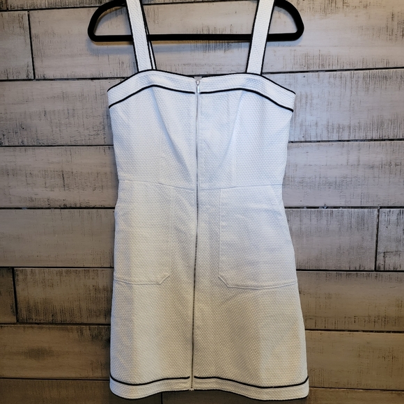 Ann Taylor Full Zip Mini Dress Size 2 White Square Neck Pockets Lined - Picture 3 of 8